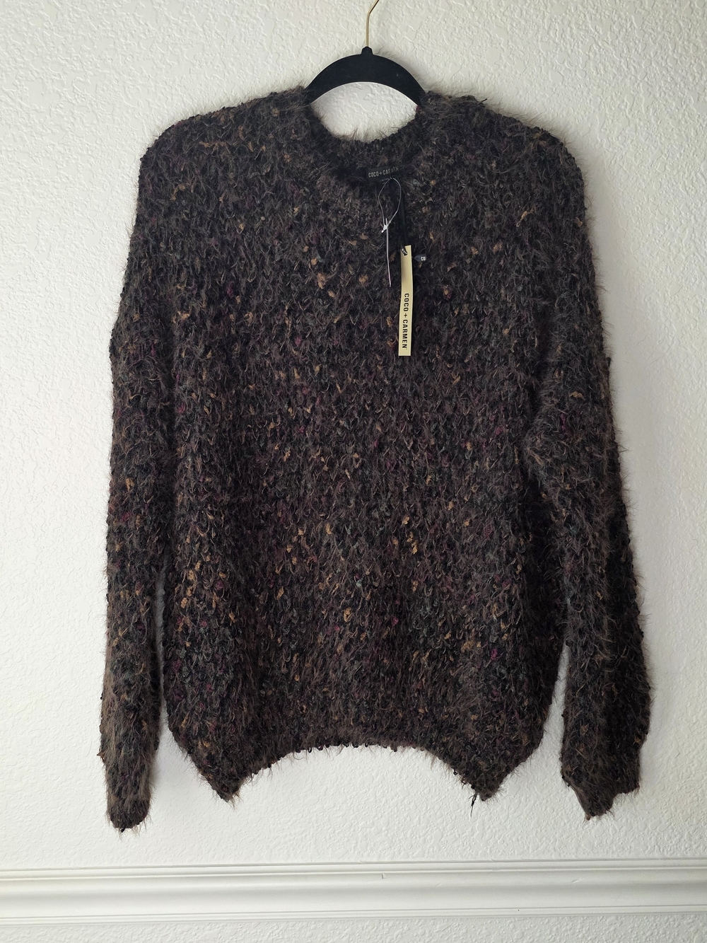 Coco + Carmen Brown Multicolor Tweed Crewneck Sweater